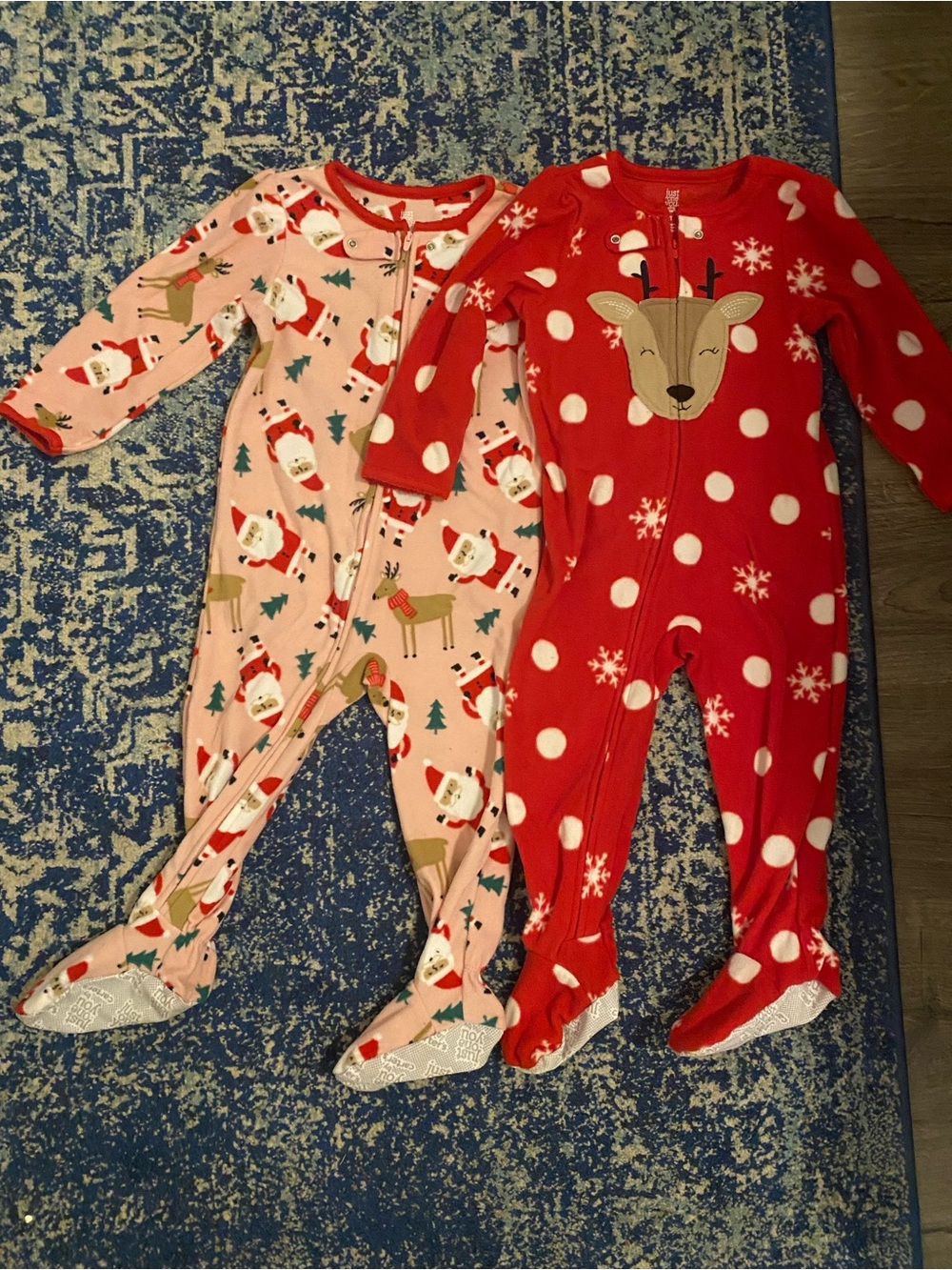 Kids Holiday Reindeer Footed One-Piece Pajama - Red